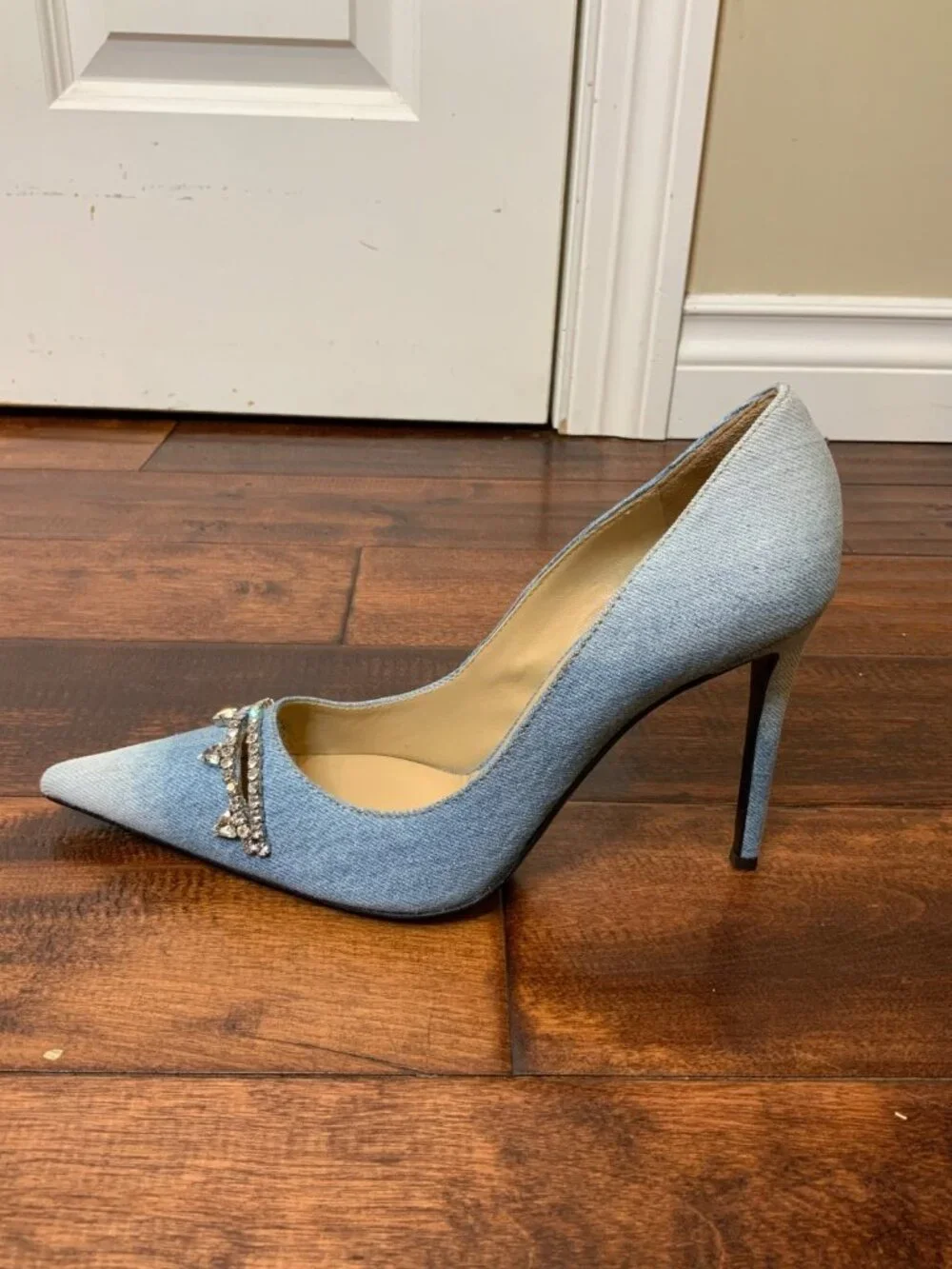 Area Blue Light Wash Denim Jewel Cutout Pumps Heels Size 10 | 40 $1,175
